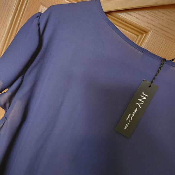 Jones New York JNY Plus Size 2X Navy Blue Flutter Cap Sleeve Flowy Blouse NWT - Picture 8 of 9